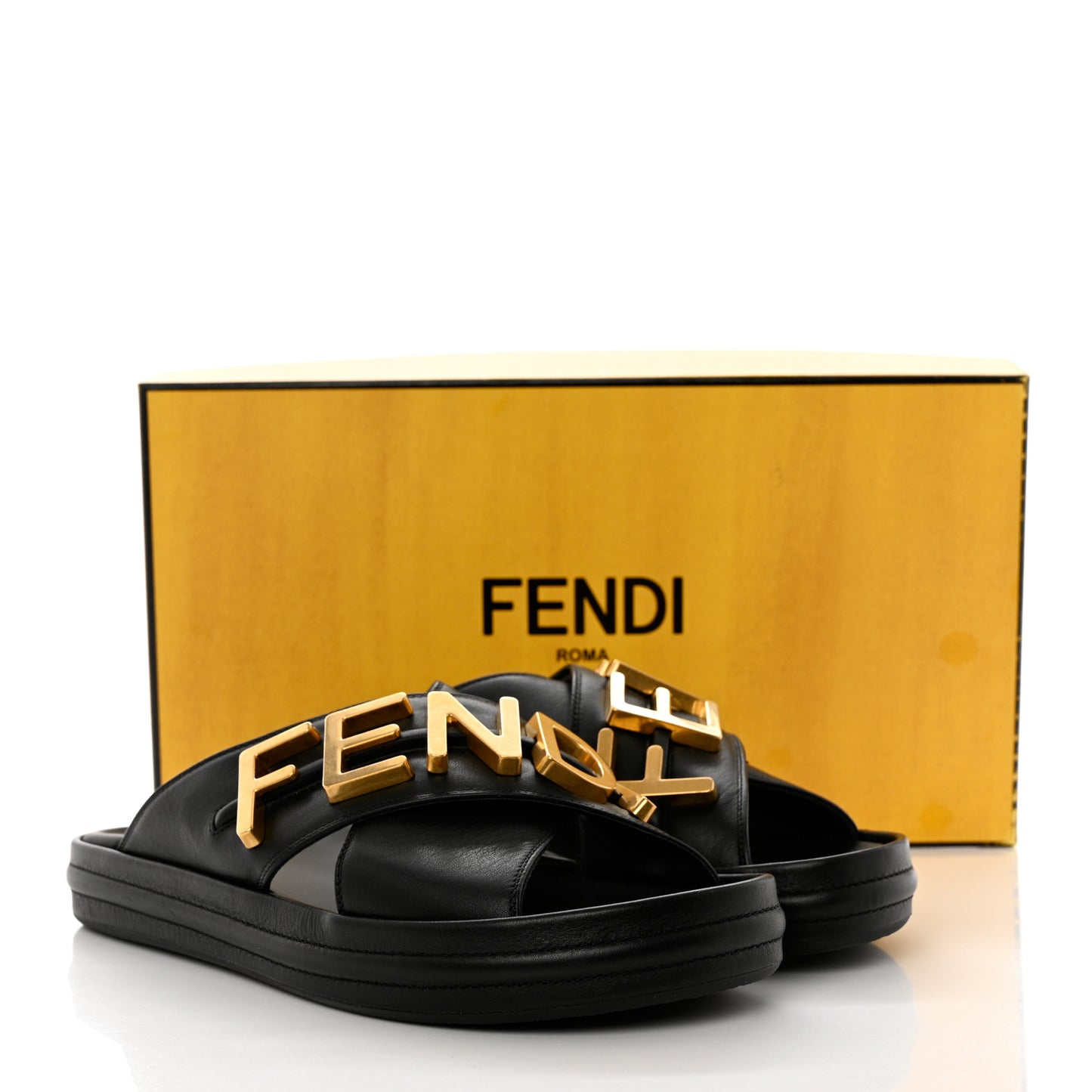 Vitello Womens Fendigraphy Slide Sandals 40 Black
