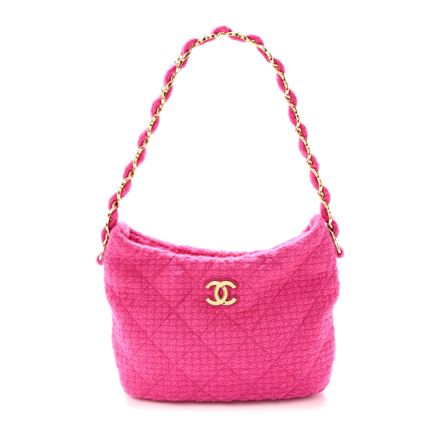 Cashmere Tweed Quilted CC Links Hobo Fuchsia