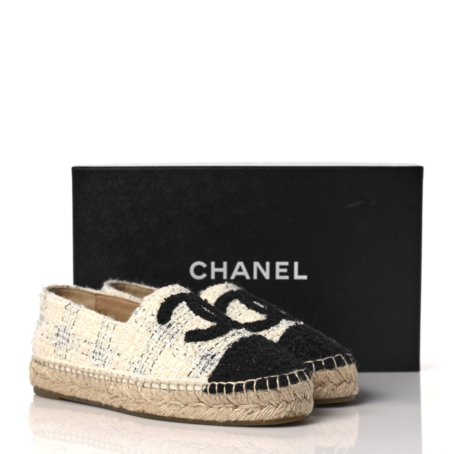 Chanel Tweed CC Espadrilles 36 Ecru White Blue Black 9 of 9