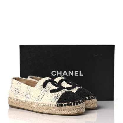 Chanel Tweed CC Espadrilles 36 Ecru White Blue Black 9 of 9