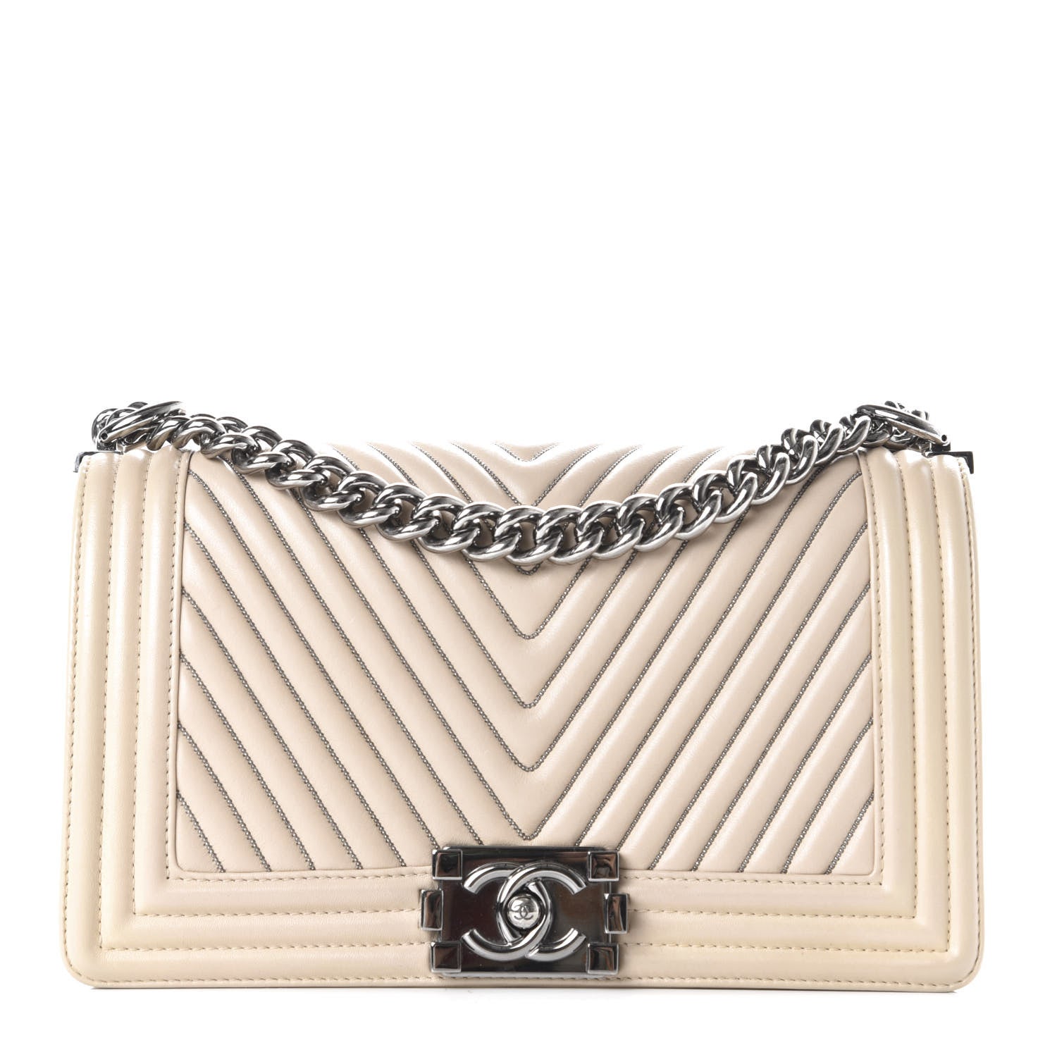 Chanel Calfskin Chevron Chain Medium Boy Flap Beige 1 of 10