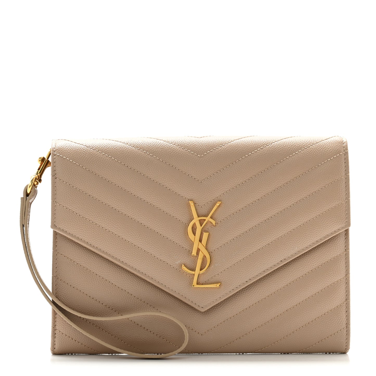Grain De Poudre Matelasse Chevron Monogram Envelope Clutch Dark Beige