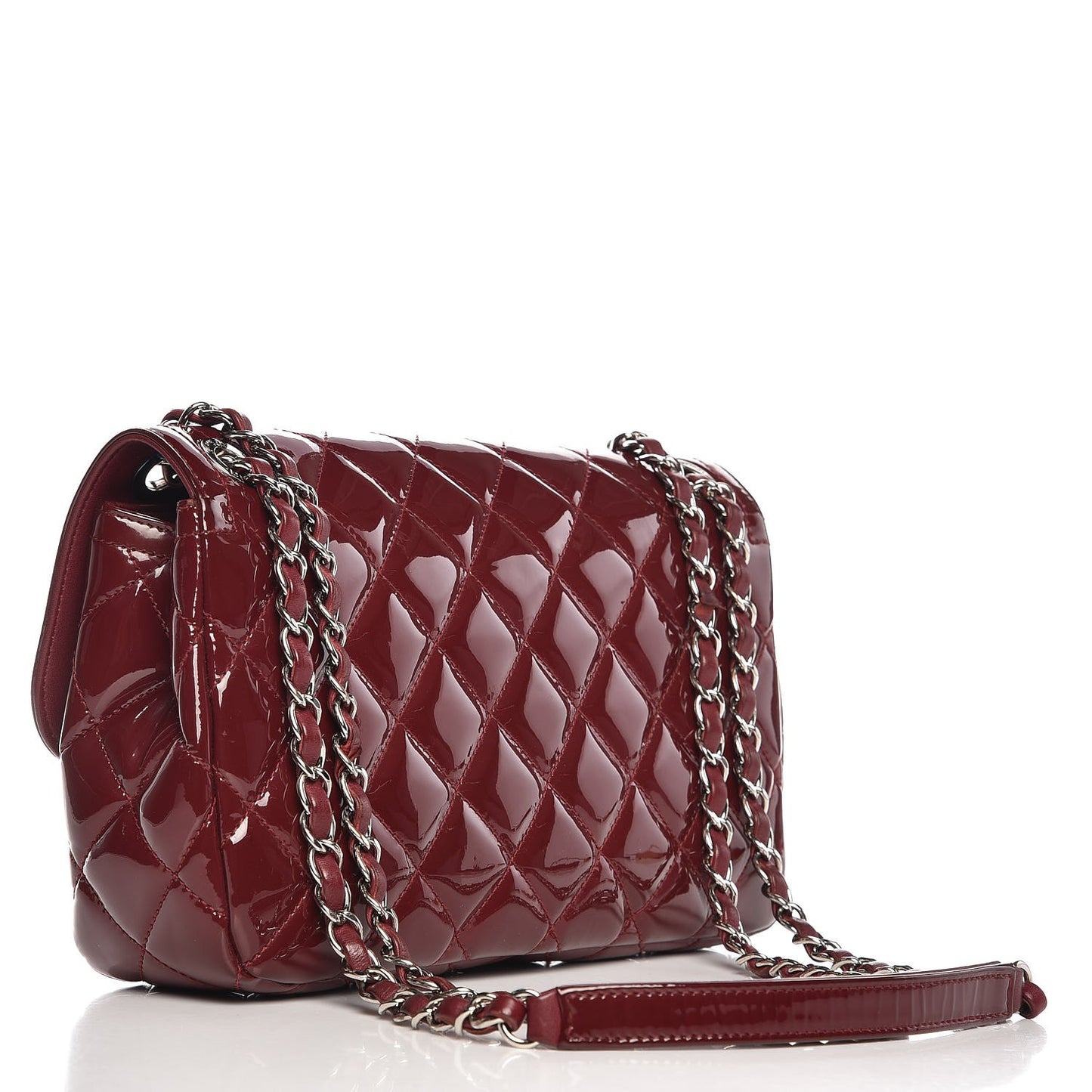 Patent Quilted Large Coco Shine Flap Burgundy