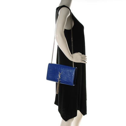 Saint Laurent Calfskin Crocodile Embossed Medium Classic Monogram Kate Tassel Satchel Bleu Majorelle 2 of 7