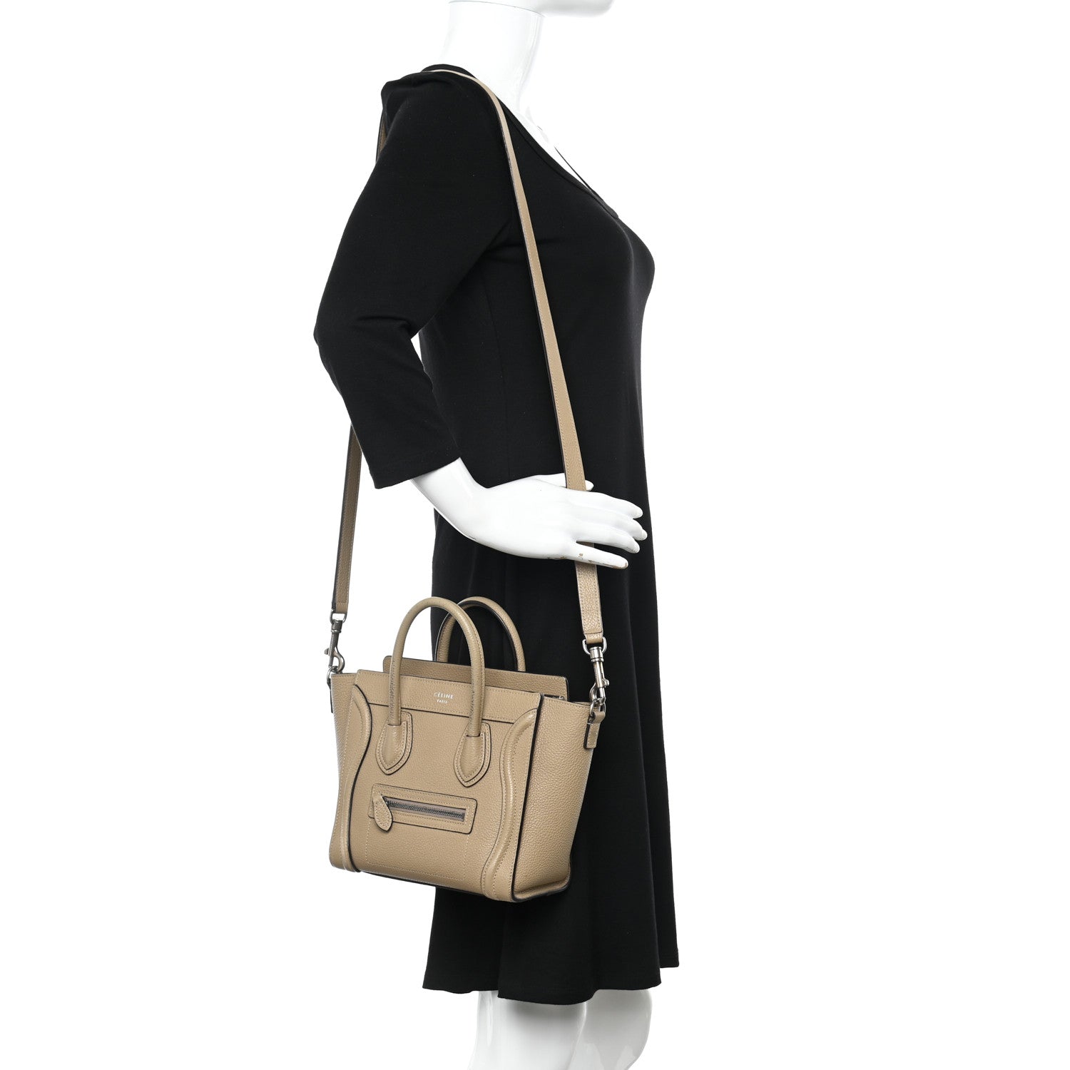 Celine Drummed Calfskin Nano Luggage Dune 2 of 33