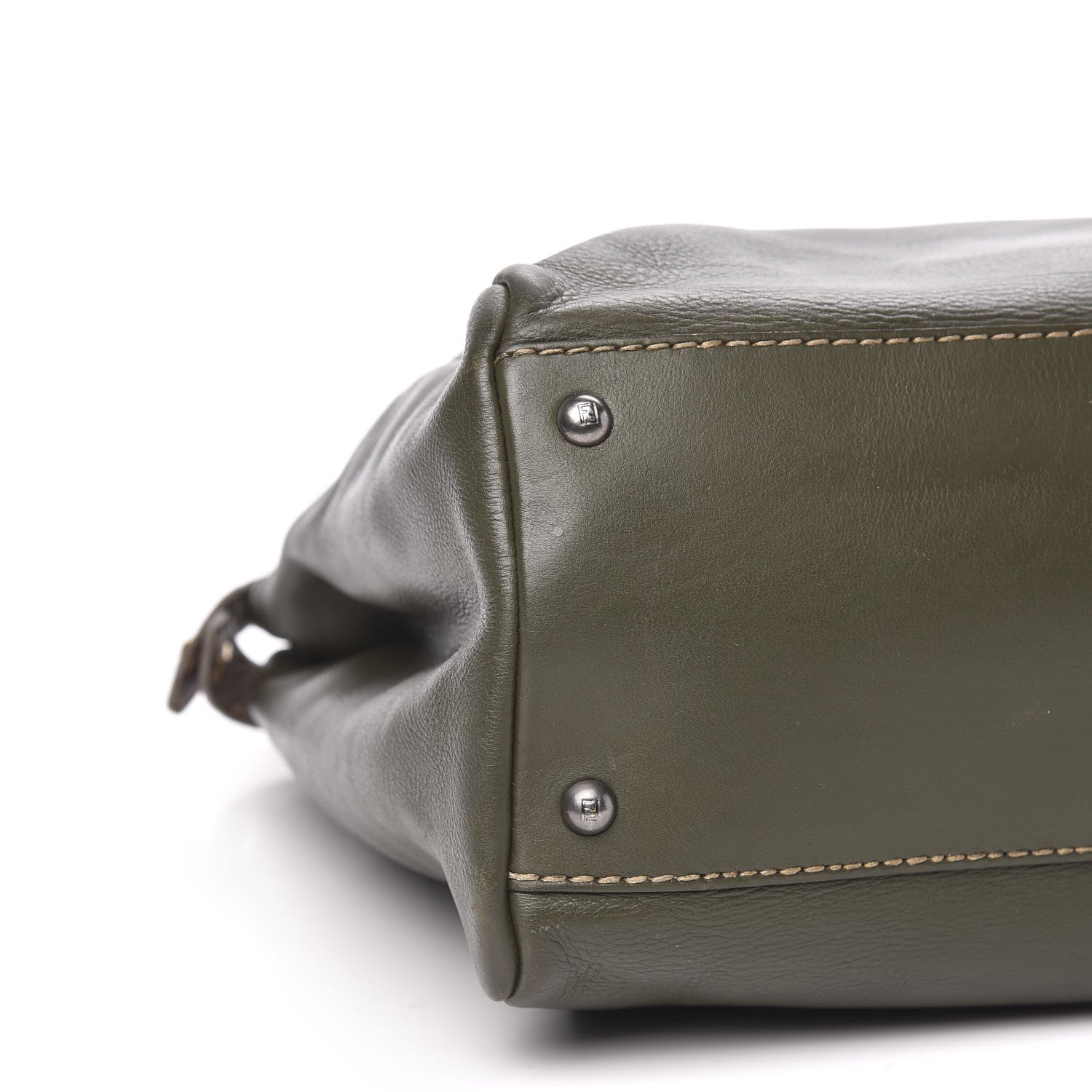 Fendi Vitello Saddle Cuoio Romano Selleria Large Peekaboo Iconic Satchel Olive 9 of 13