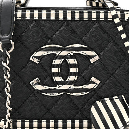Chanel Caviar Quilted Striped Small CC Filigree Vanity Case Black White 8 of 10