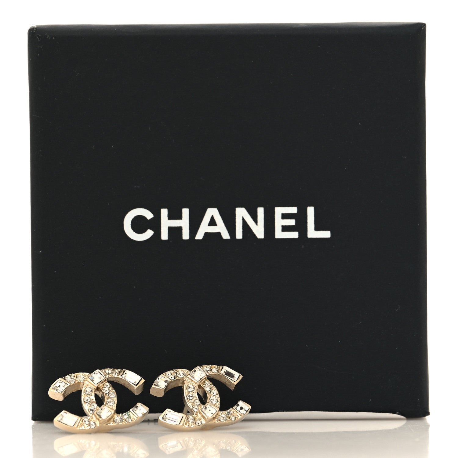 Chanel Pearl Crystal Baguette CC Earrings Gold 5 of 5