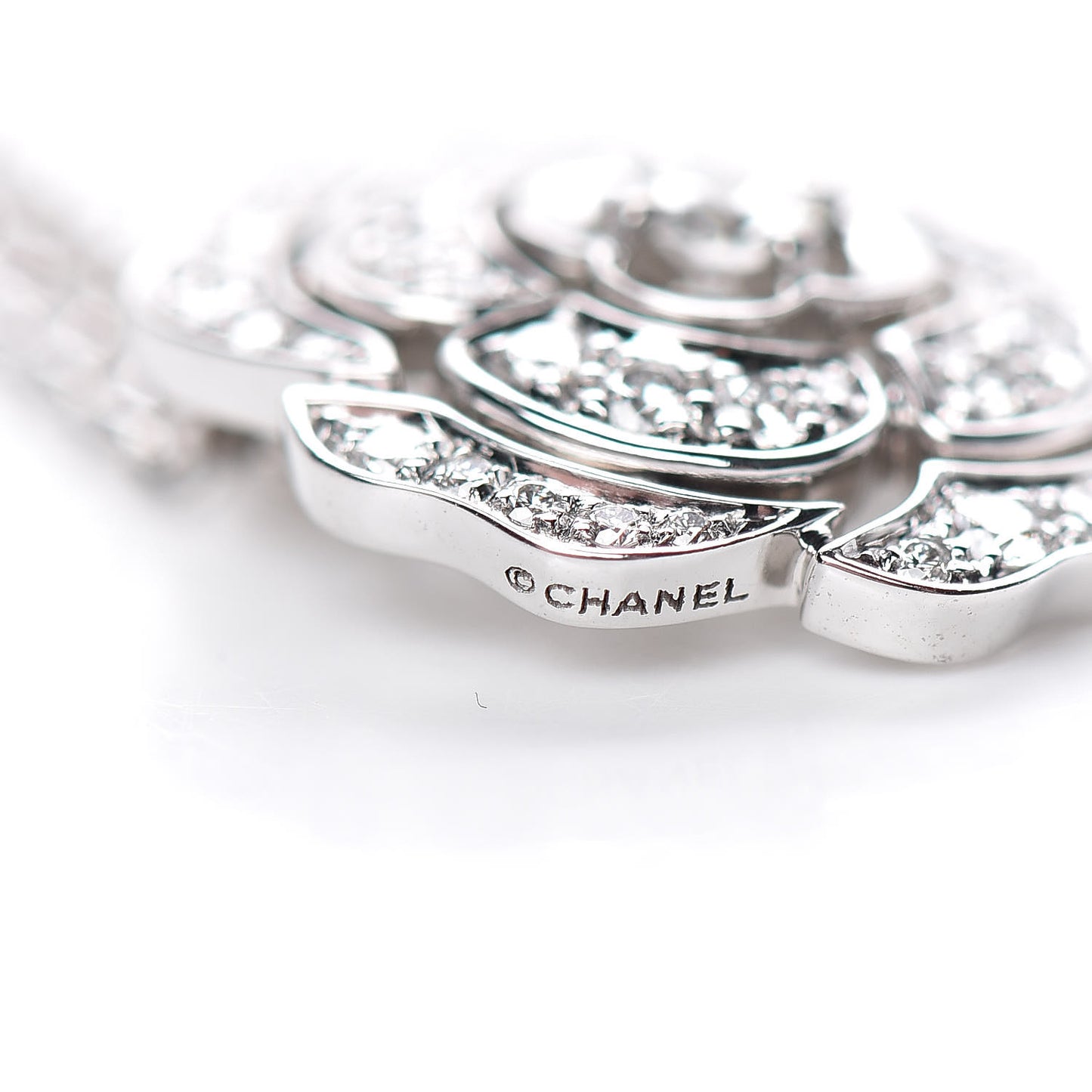 18K White Gold Diamond Bouton de Camelia Pendant Necklace