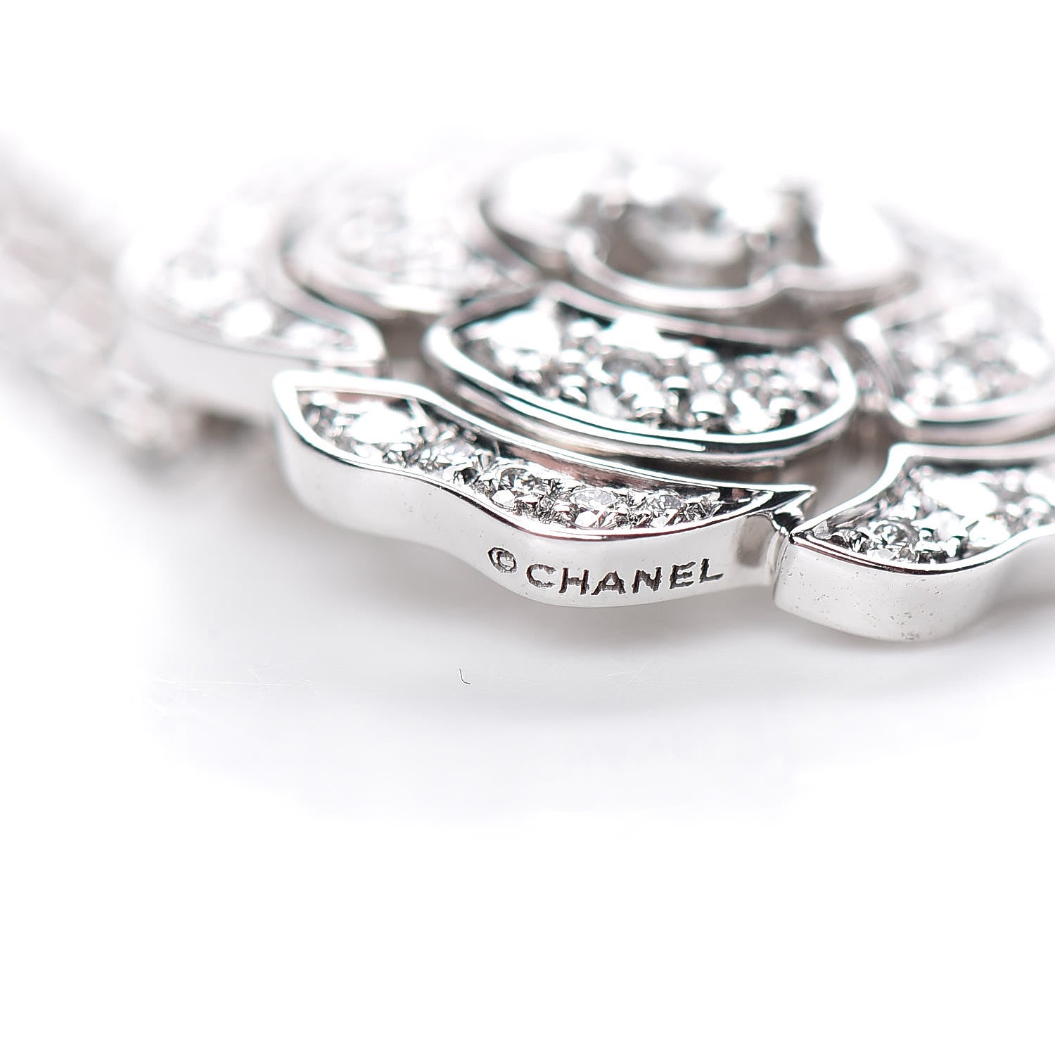 Chanel 18K White Gold Diamond Bouton de Camelia Pendant Necklace 7 of 7