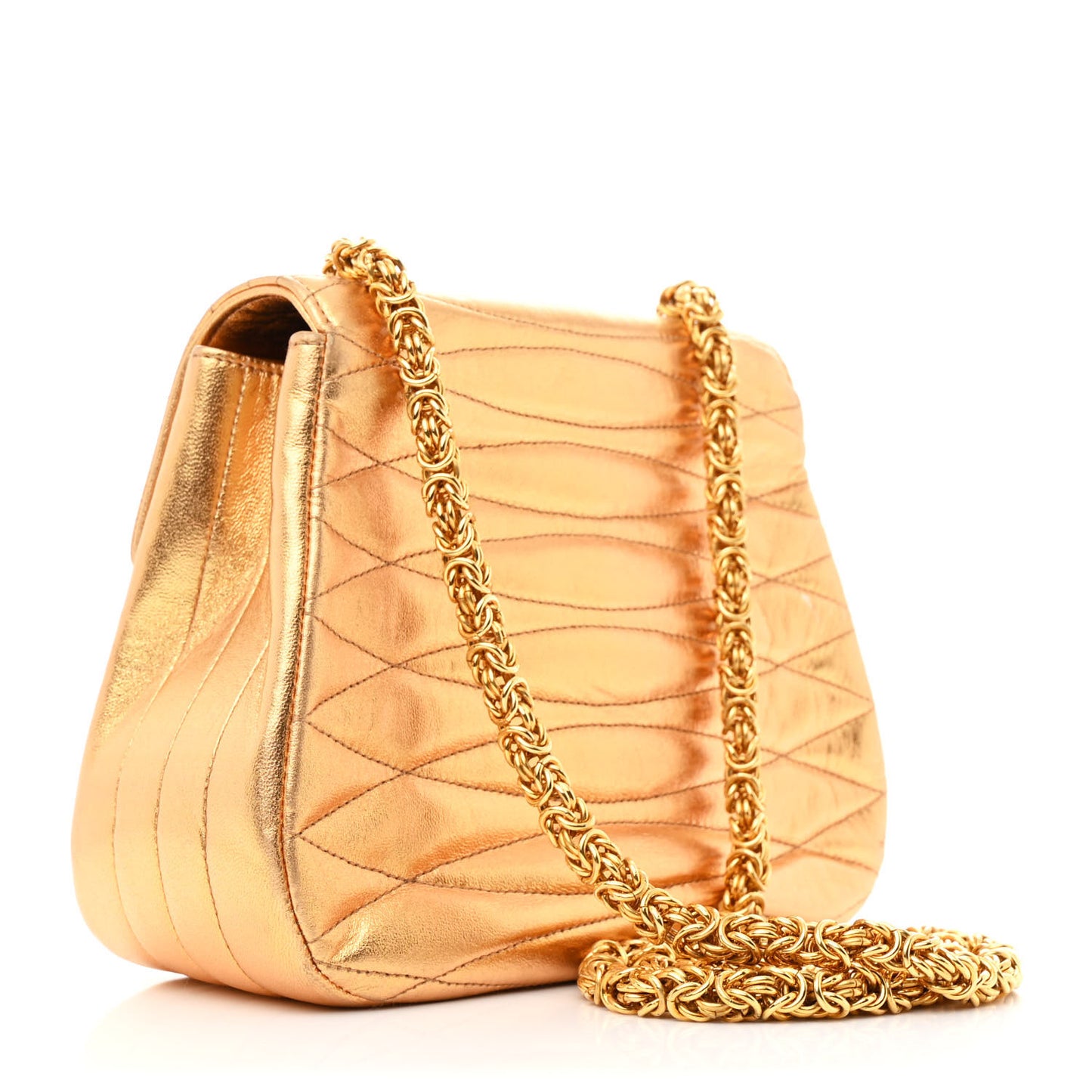 Metallic Lambskin Quilted Envelope Single Flap Gold