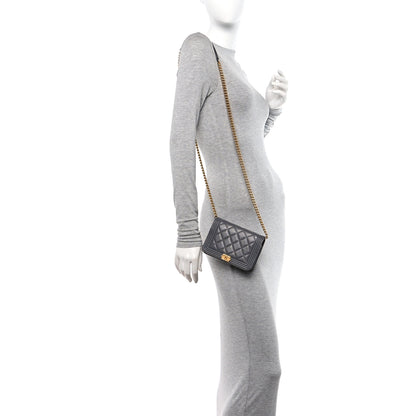 Chanel Caviar Quilted Mini Boy Wallet On Chain WOC Dark Gray 2 of 11