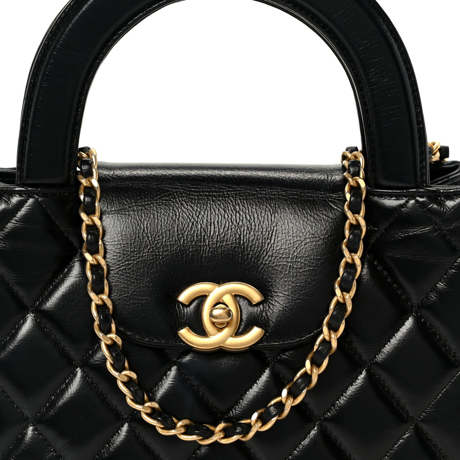 Chanel Shiny Aged Calfskin Quilted Nano Kelly Shopper Black 8 of 10