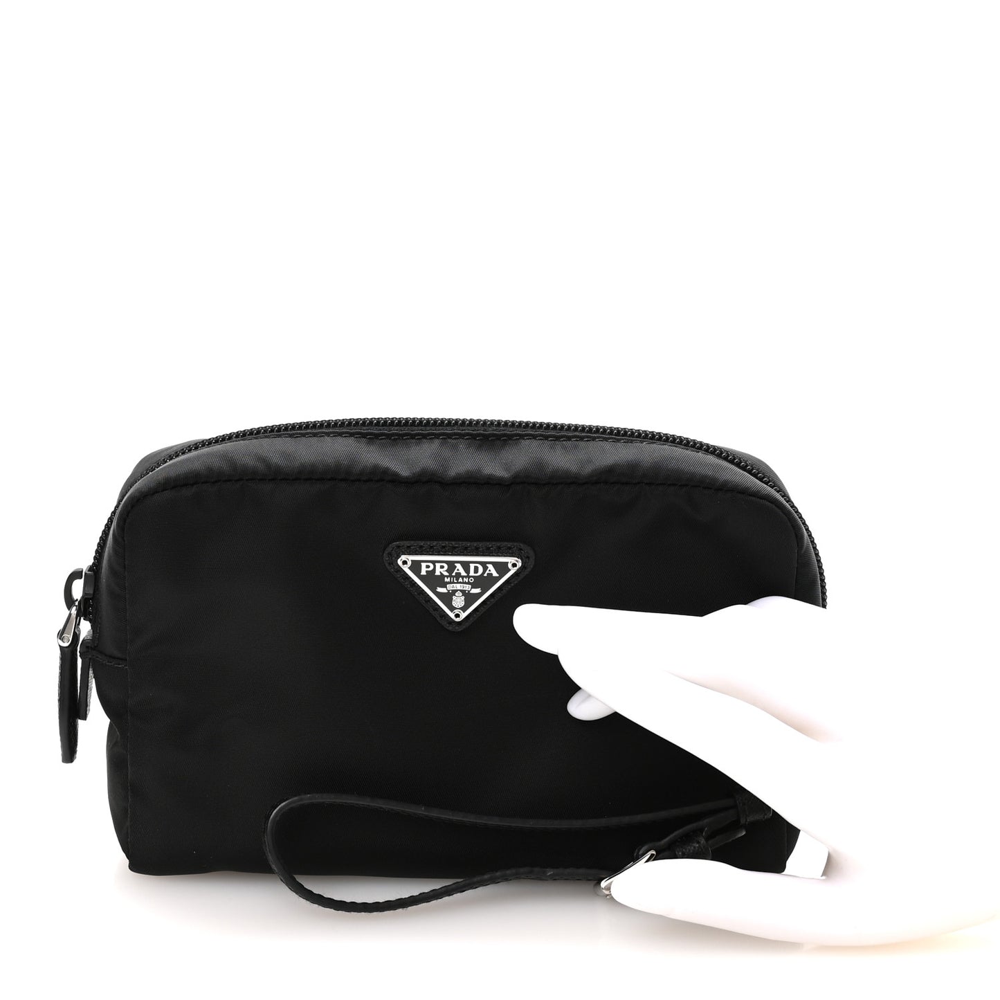 Re-Nylon Saffiano Pouch Wristlet Black