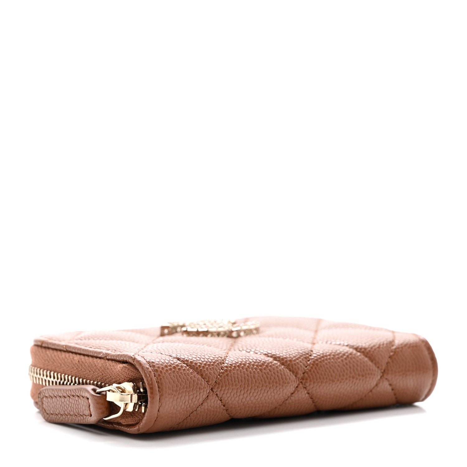 Chanel Shiny Caviar Quilted Strass CC Zip Coin Purse Light Brown 3 of 7