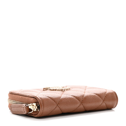 Chanel Shiny Caviar Quilted Strass CC Zip Coin Purse Light Brown 3 of 7