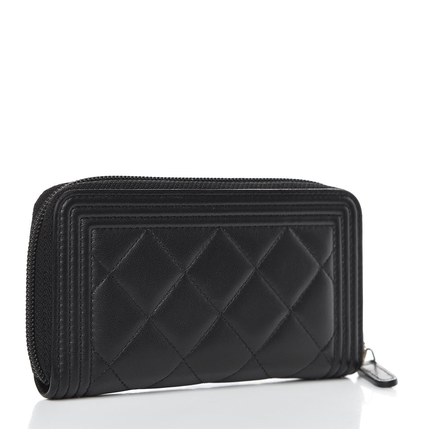 Chanel Lambskin Quilted Small Boy Zip Around Wallet Black 3 of 10