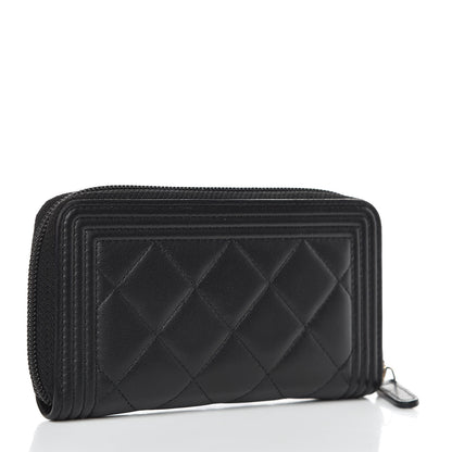 Chanel Lambskin Quilted Small Boy Zip Around Wallet Black 3 of 10