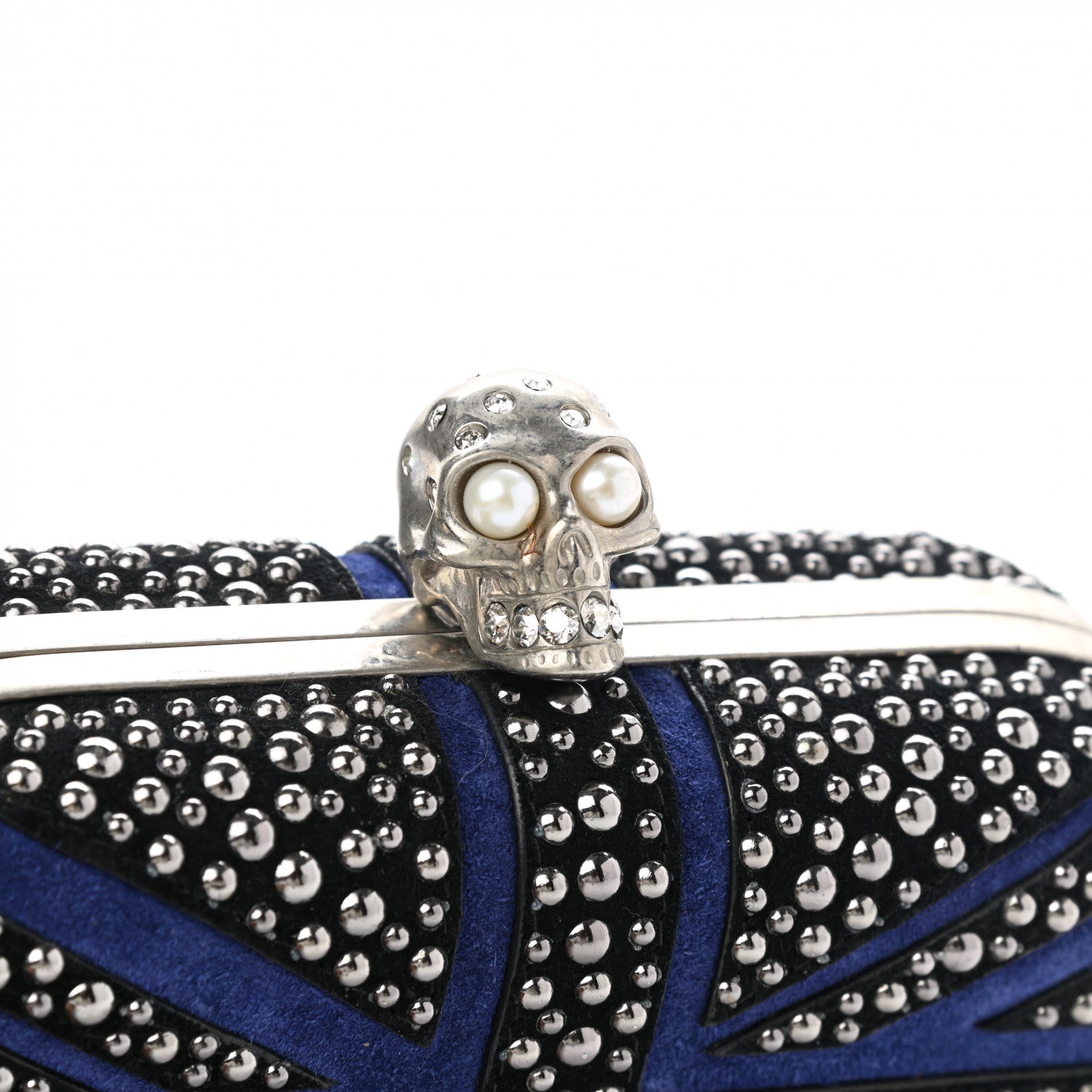 Alexander McQueen Suede Studded Britannia Skull Box Clutch Blue Black 11 of 11