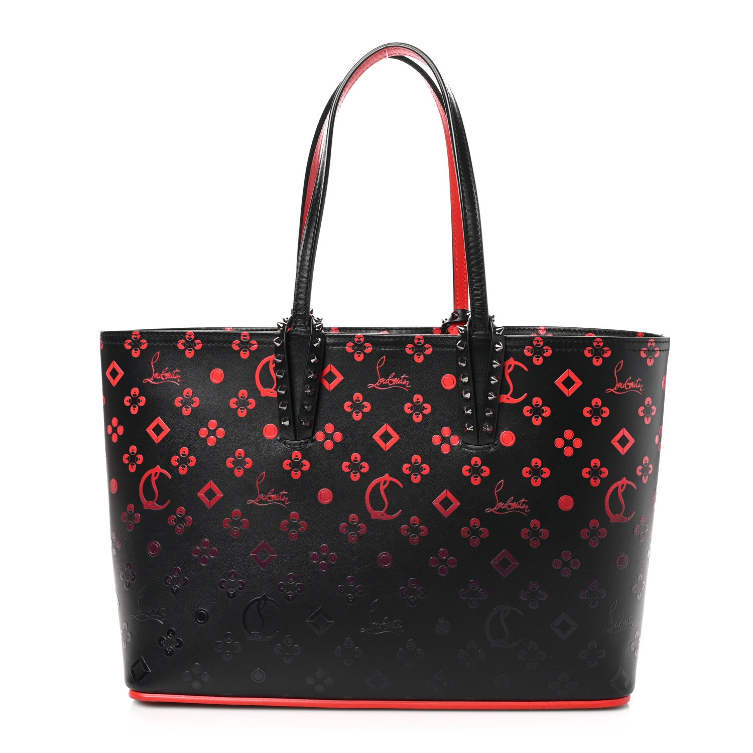 Christian Louboutin Perforated Calfskin Degrade Small Loubinthesky East West Cabata Tote Black Red 1 of 11