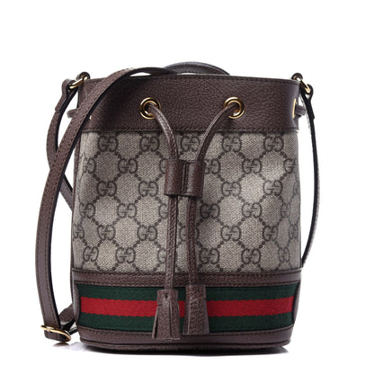 Gucci GG Supreme Monogram Web Mini Ophidia Bucket Bag Brown 1 of 10