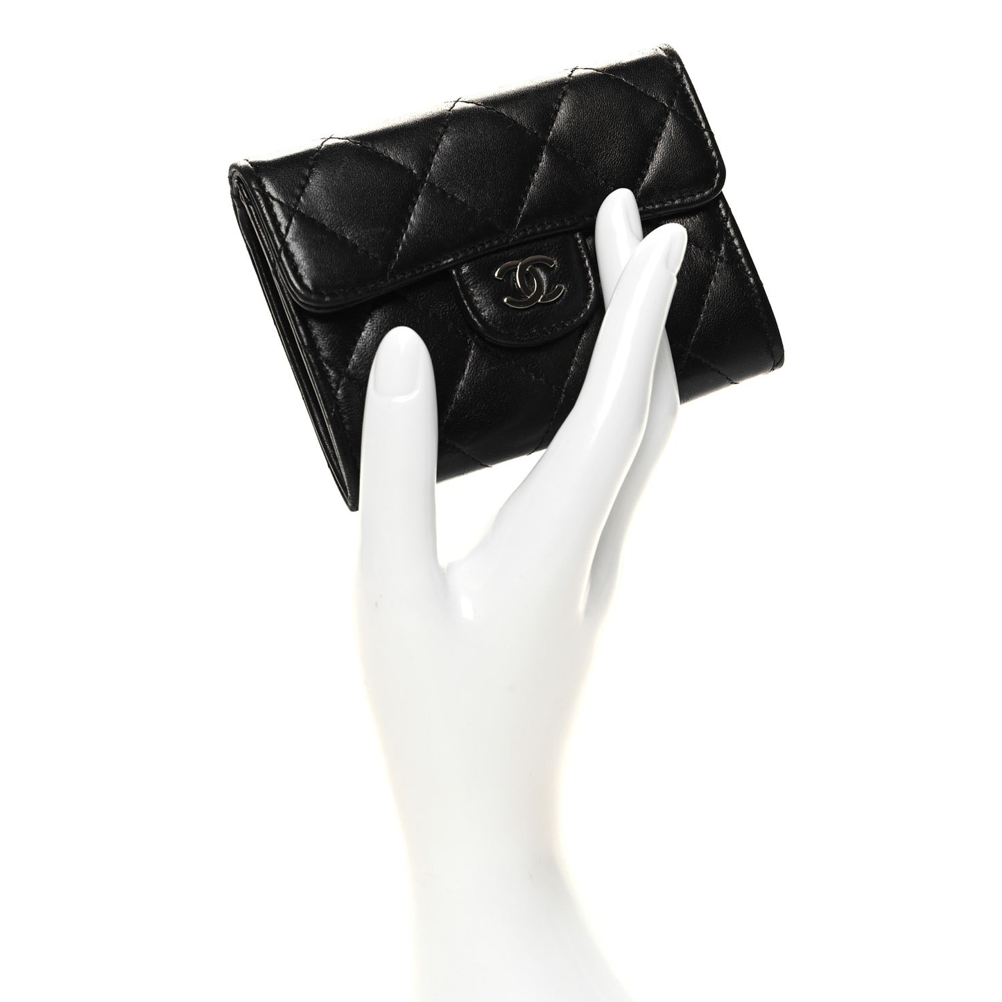Lambskin Quilted Flap Card Holder Wallet Black