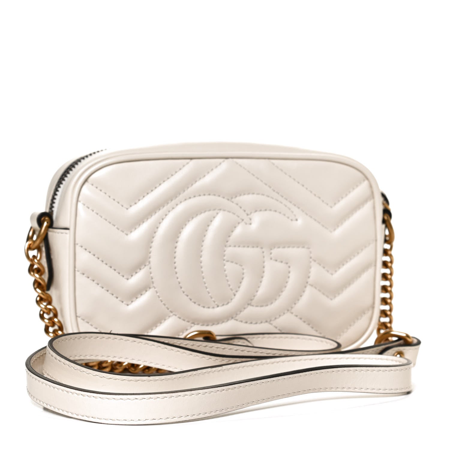 Gucci Calfskin Matelasse Mini GG Marmont Chain Shoulder Bag White 3 of 11