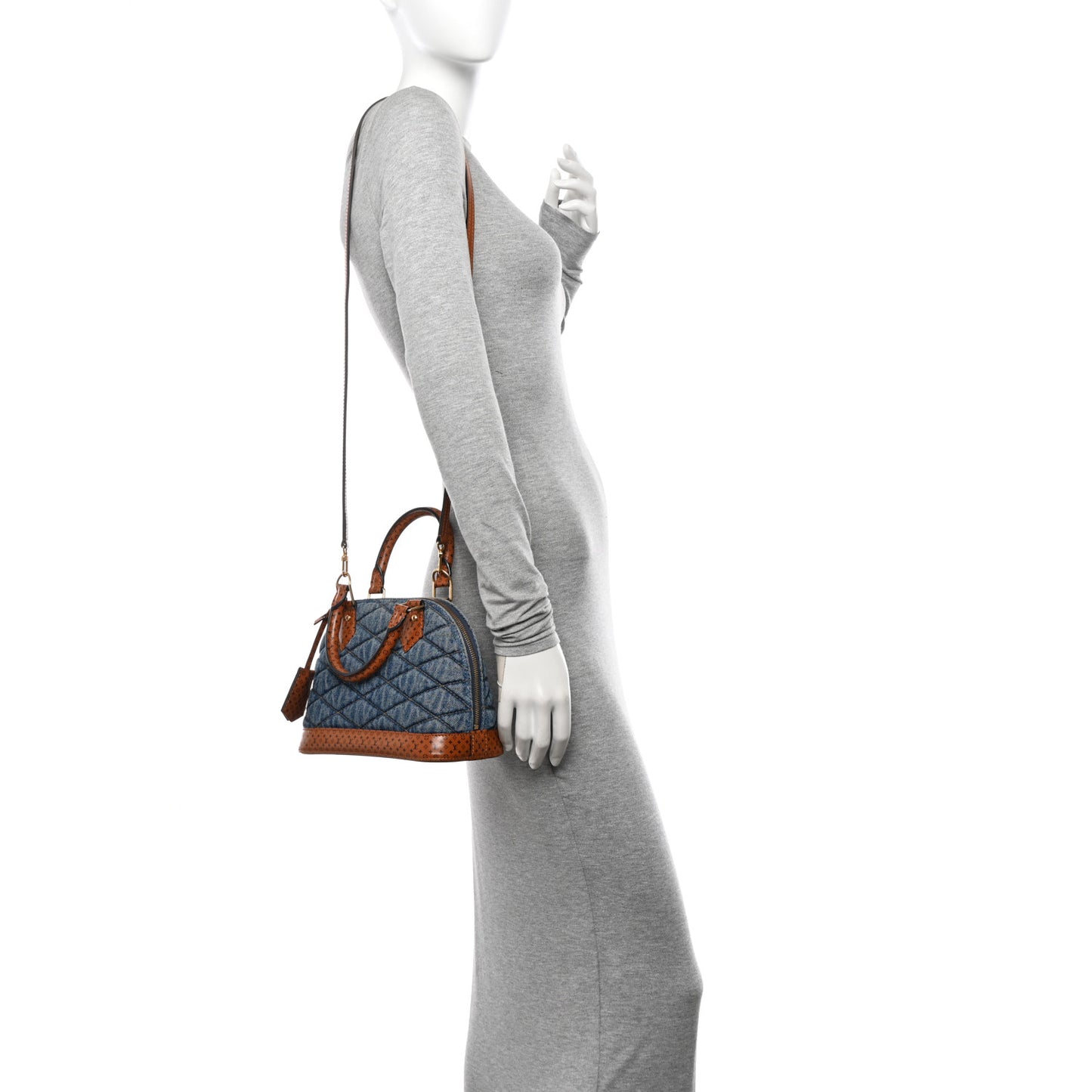 Denim Calfskin Reverse Monogram Malletage Alma BB Blue