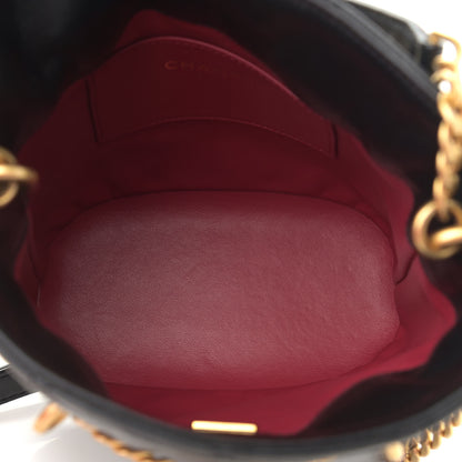 Chanel Lambskin Enamel Quilted Pending CC Bucket Drawstring Bag Black 5 of 11