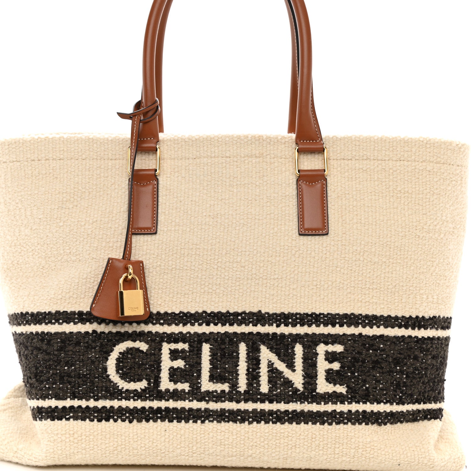 Celine Plein Soleil Textile Calfskin Horizontal Cabas Natural Tan