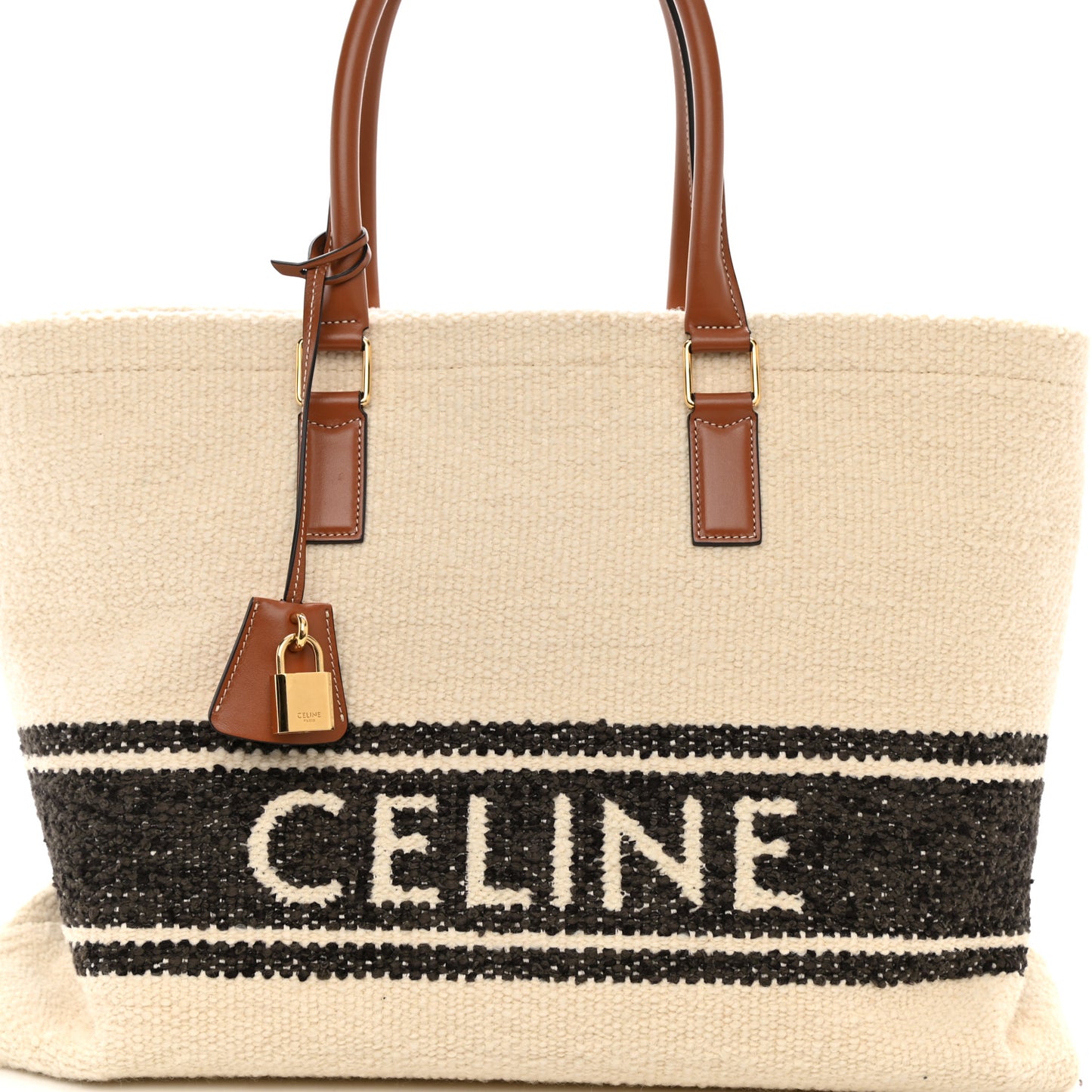 Plein Soleil Textile Calfskin Horizontal Cabas Natural Tan Black