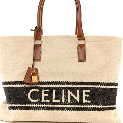 Celine Plein Soleil Textile Calfskin Horizontal Cabas Natural Tan Black 9 of 11