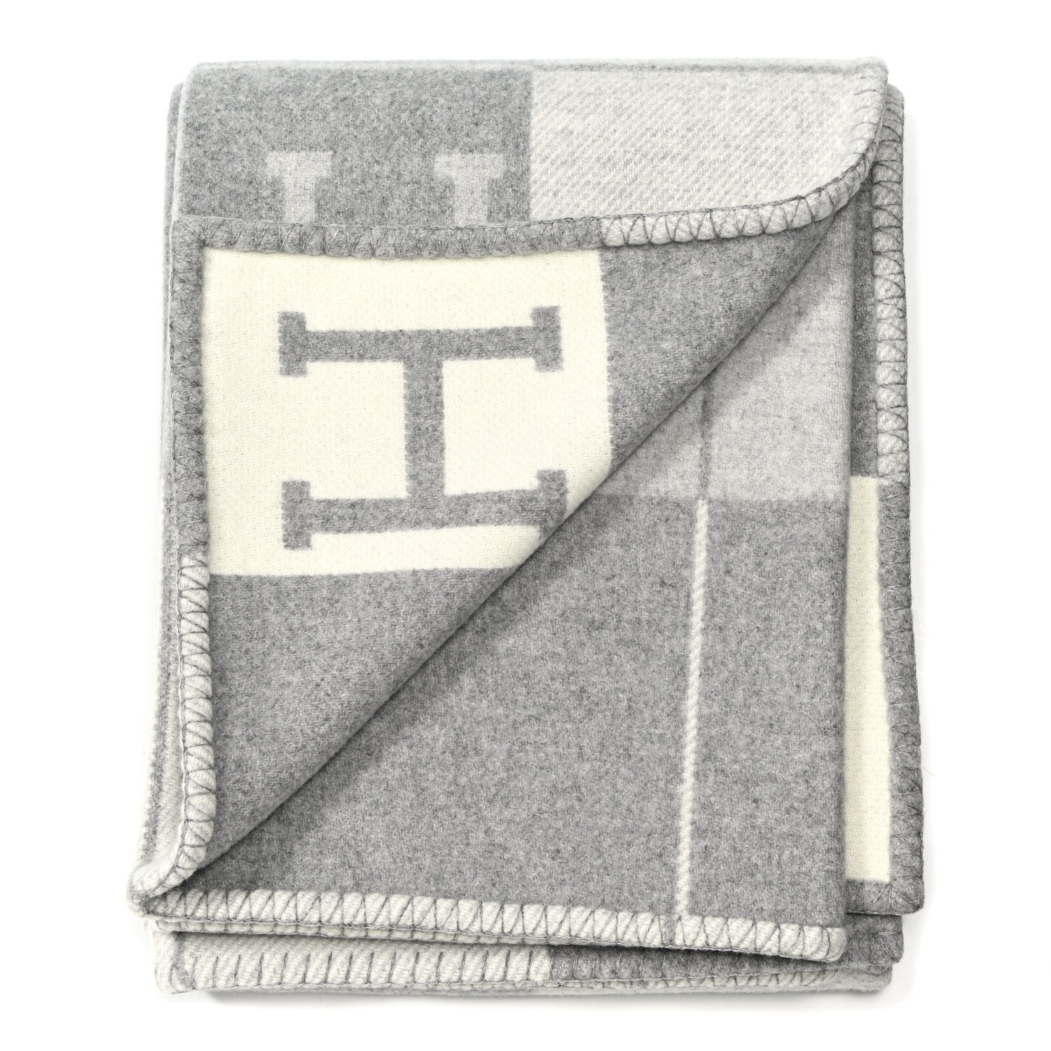 Hermes Wool Cashmere Avalon III Blanket Ecru Gris Clair 2 of 3