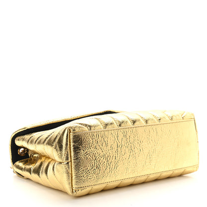 Saint Laurent Metallic Calfskin Y Quilted Small Loulou Monogram Chain Satchel Gold 3 of 8