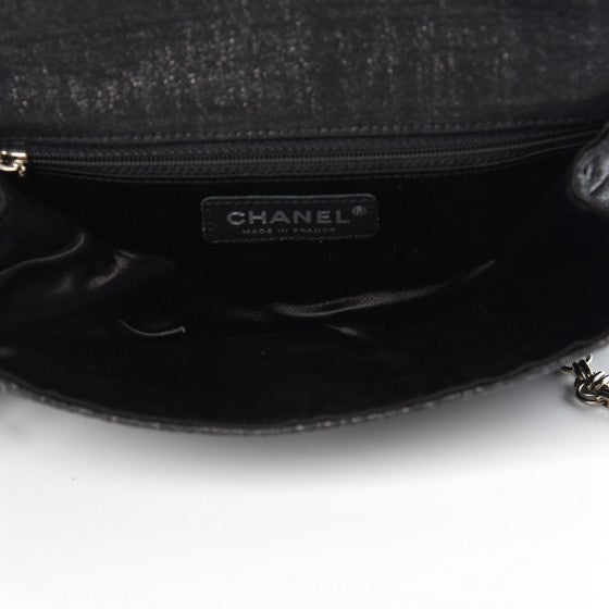 Chanel Glitter Fabric Quilted Flap Clutch With Butterfly Chain Black 5 of 7