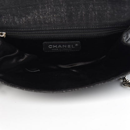 Chanel Glitter Fabric Quilted Flap Clutch With Butterfly Chain Black 5 of 7