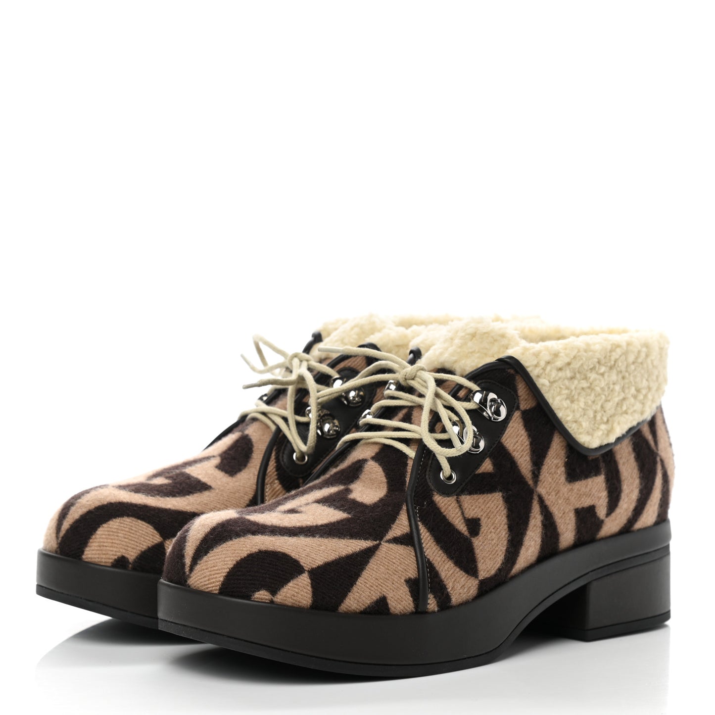 Wool Faux Shearling G Rhombus Womens Victor Ankle Boots 39 Beige Cocoa