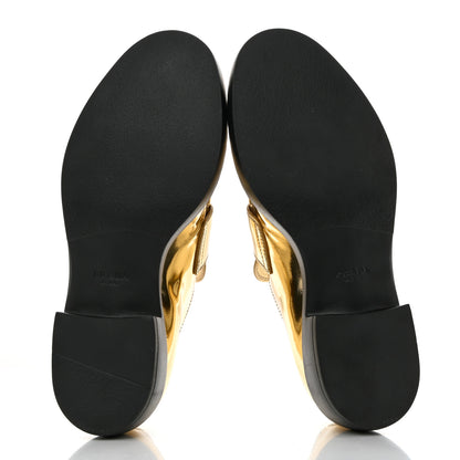 Prada Metallic Brushed Calfskin Metal Triangle Logo 50mm Loafers 40 Platino 5 of 9