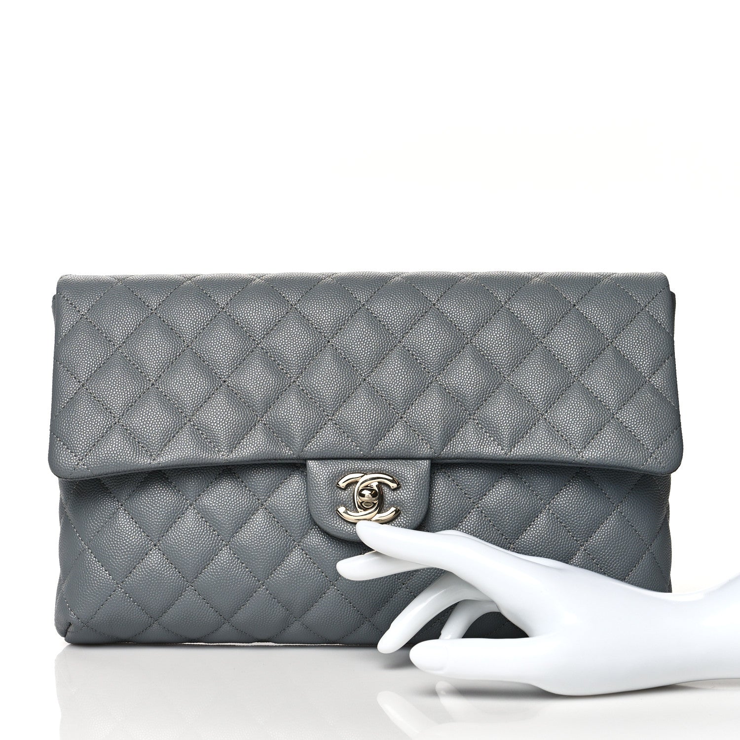 Chanel Caviar Quilted Flap Clutch Grey 2 of 11