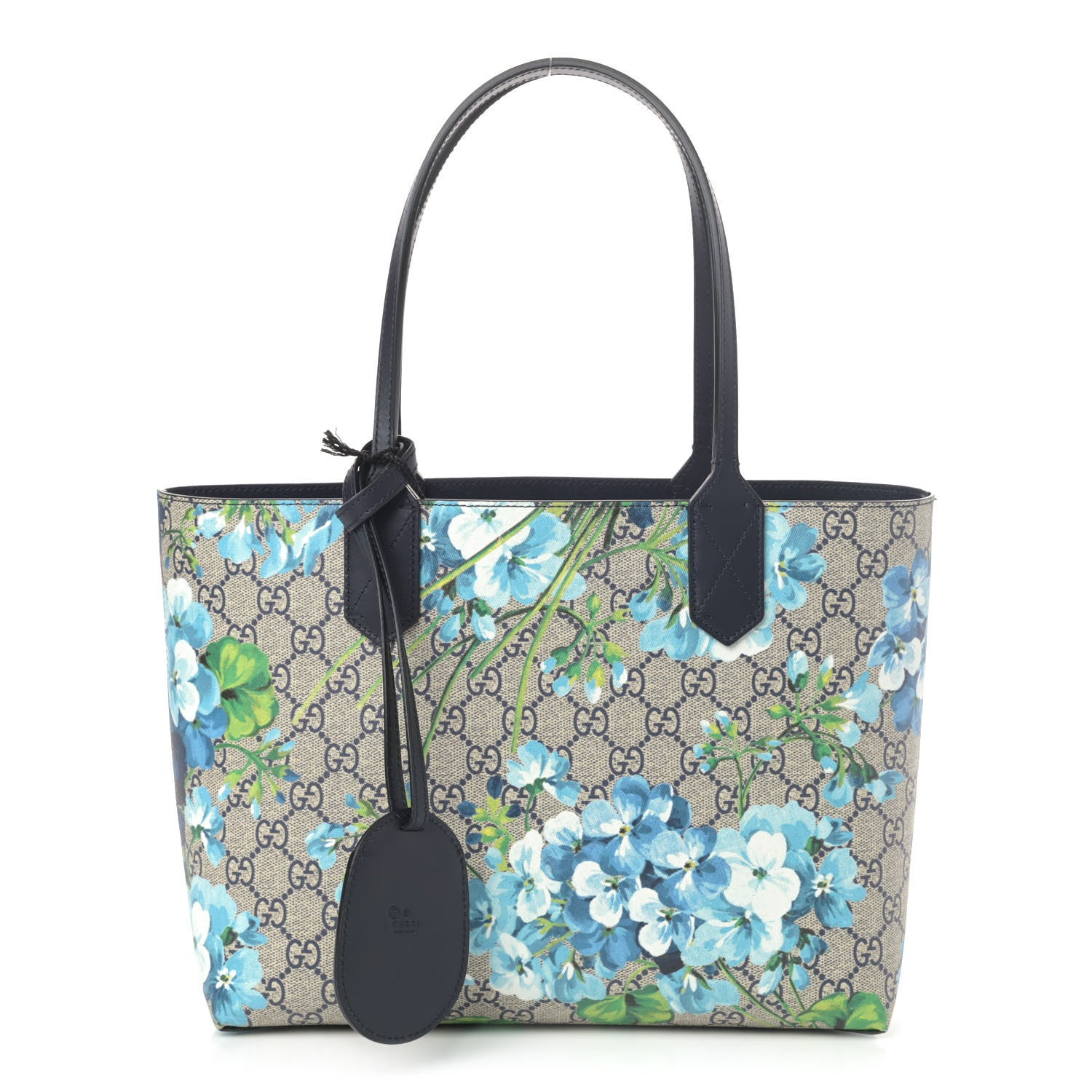 Gucci GG Supreme Monogram Blooms Small Reversible Tote Beige Blue Navy 1 of 5