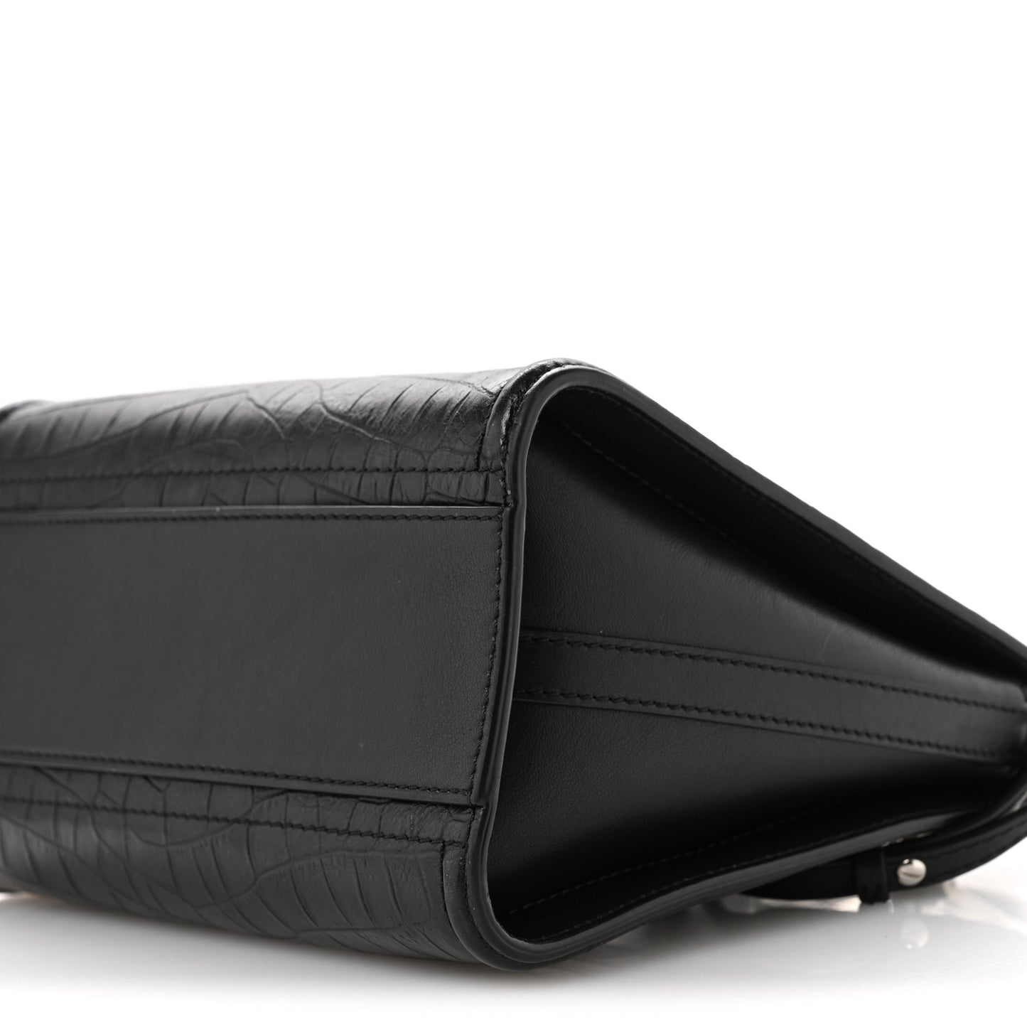 Crocodile Embossed Calfskin The Short Story Shoulder Bag Black