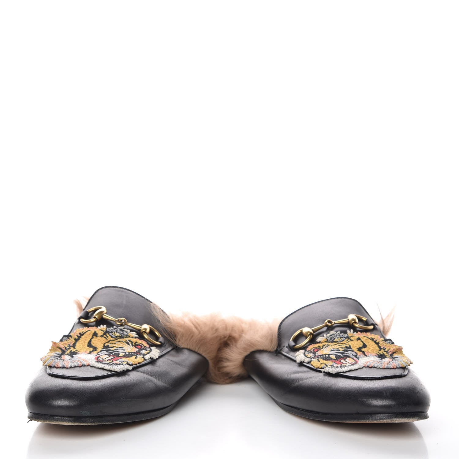 Gucci Calfskin Fur Tiger Embroidered Womens Princetown Slippers 36 Black 6 of 16