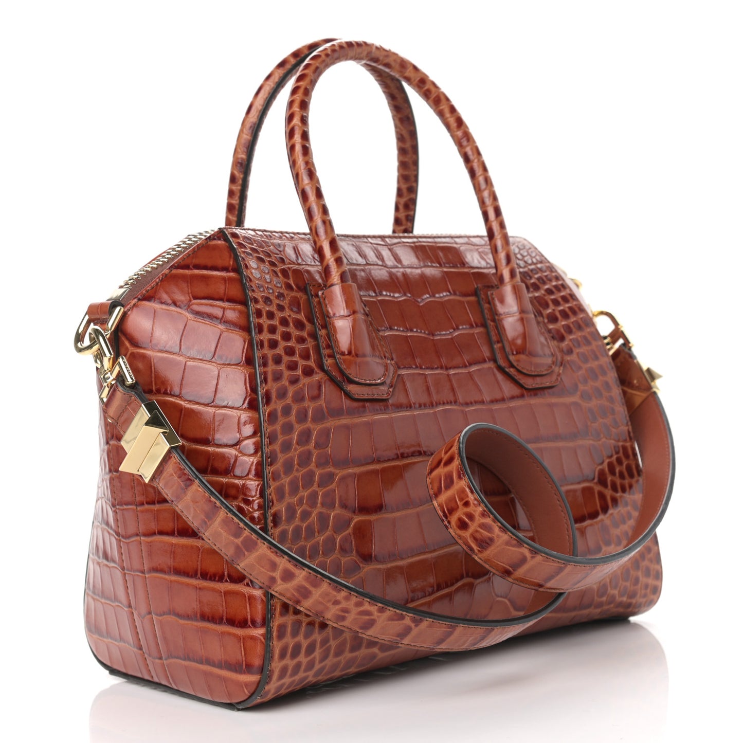 Calfskin Crocodile Embossed Small Antigona Cognac