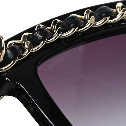 Chanel Acetate Metal Calfskin Chain Rectangle Sunglasses 71627A Black 7 of 8