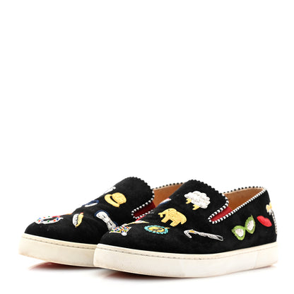 Christian Louboutin Suede Womens Roller Boat Slip On Sneakers 35 Black Multicolor 3 of 10