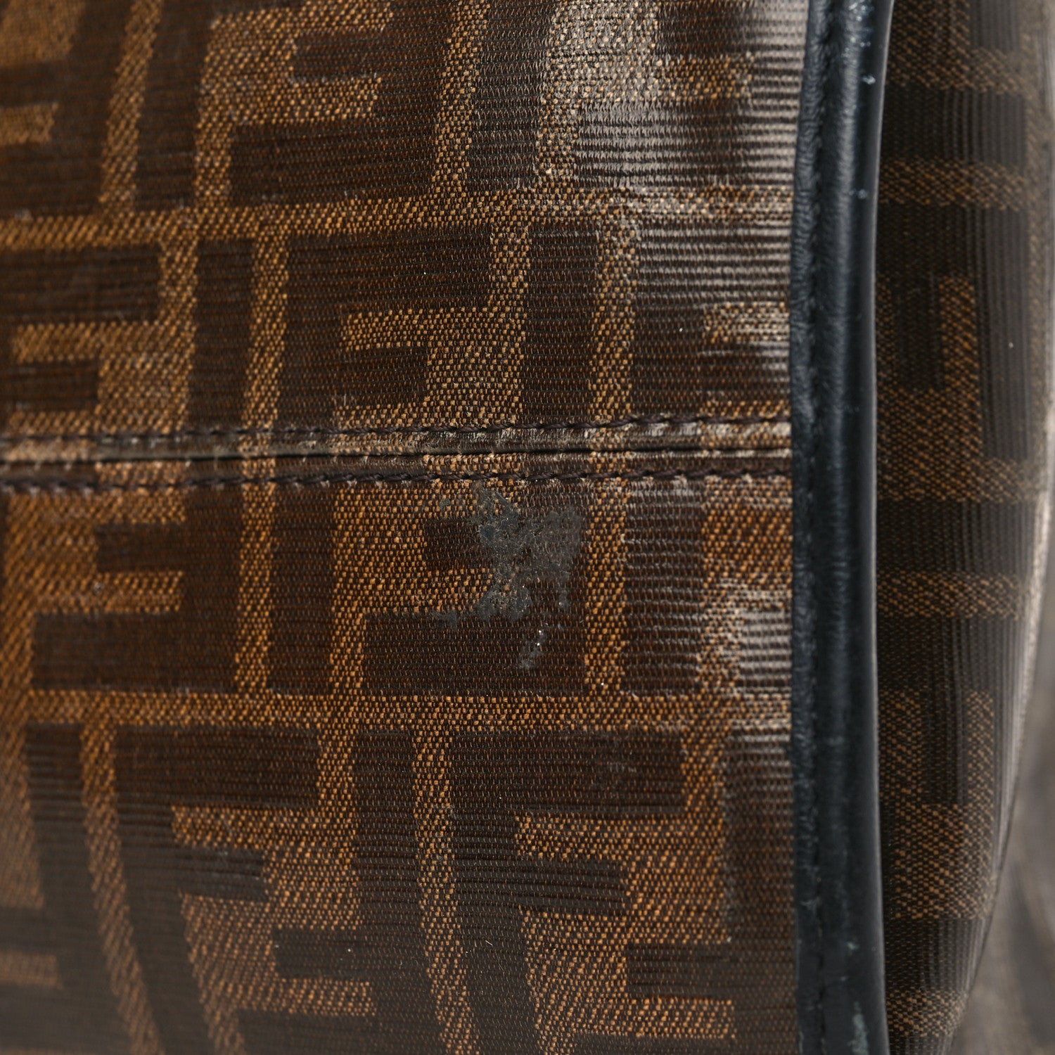 Fendi Glazed Fabric Vitello Century Plexiglass FF 1974 Stamp Patch Medium Runaway Shopper Tote Mogano Panna Black 12 of 12