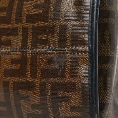 Fendi Glazed Fabric Vitello Century Plexiglass FF 1974 Stamp Patch Medium Runaway Shopper Tote Mogano Panna Black 12 of 12
