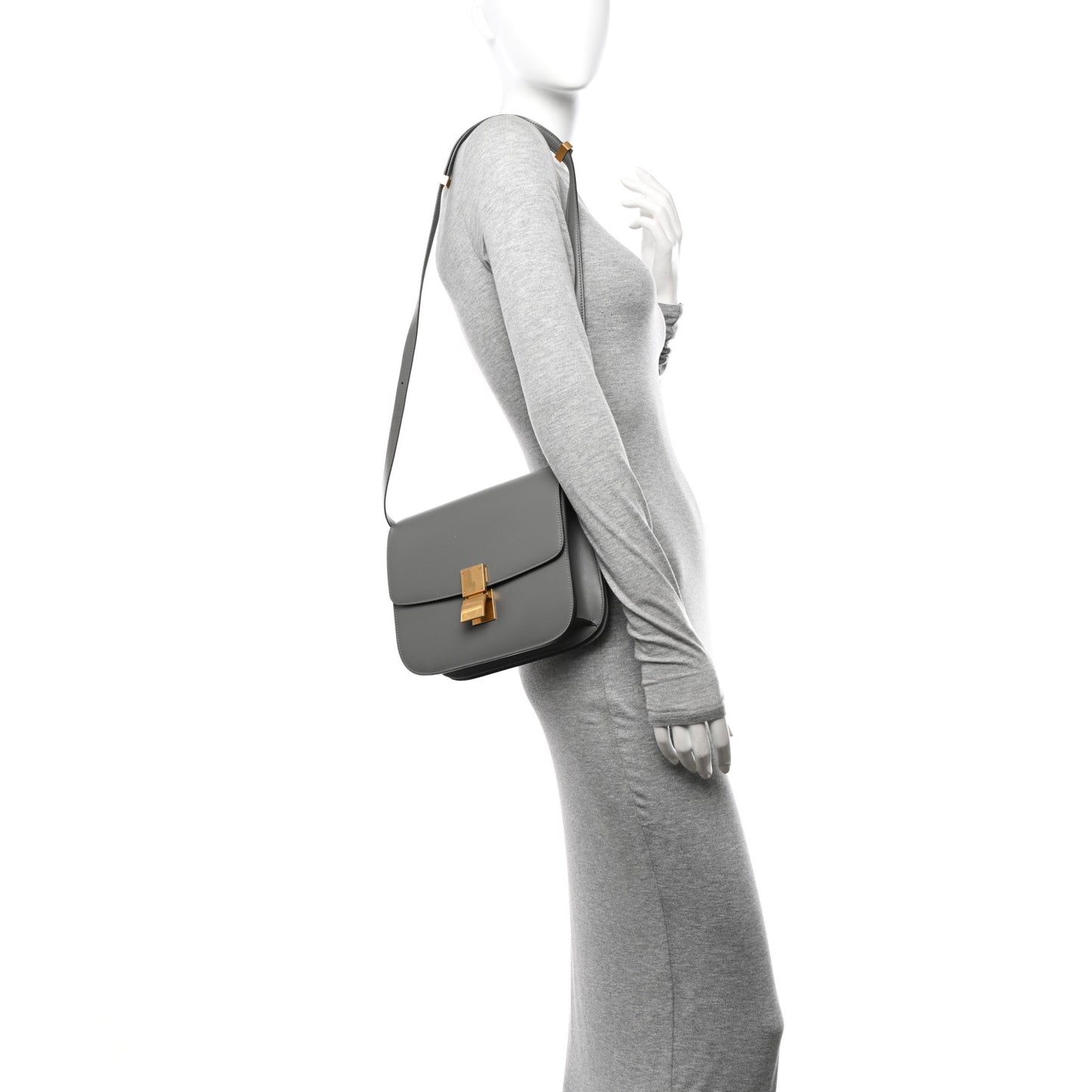 Box Calfskin Medium Classic Box Flap Bag Light Charcoal
