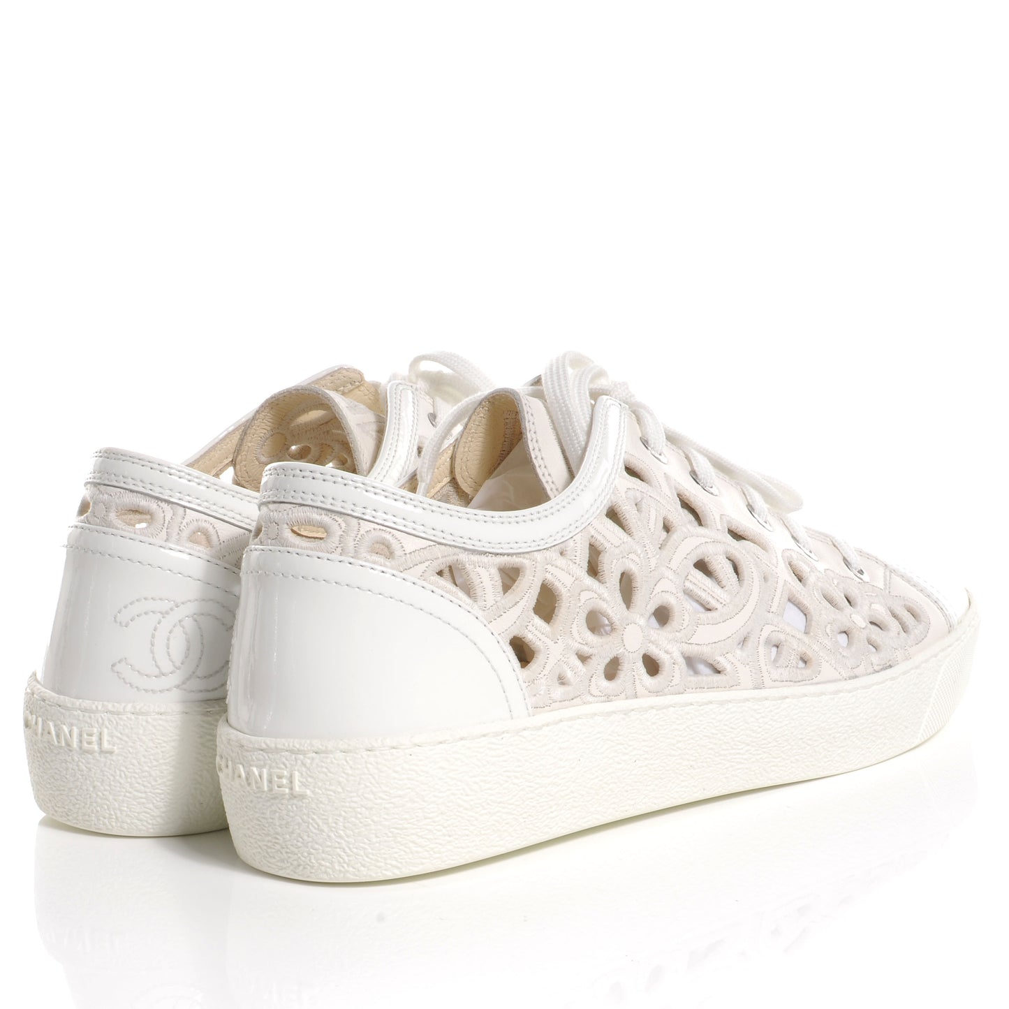 Patent Grained Goatskin Hollow Out Flower Sneakers 39 White