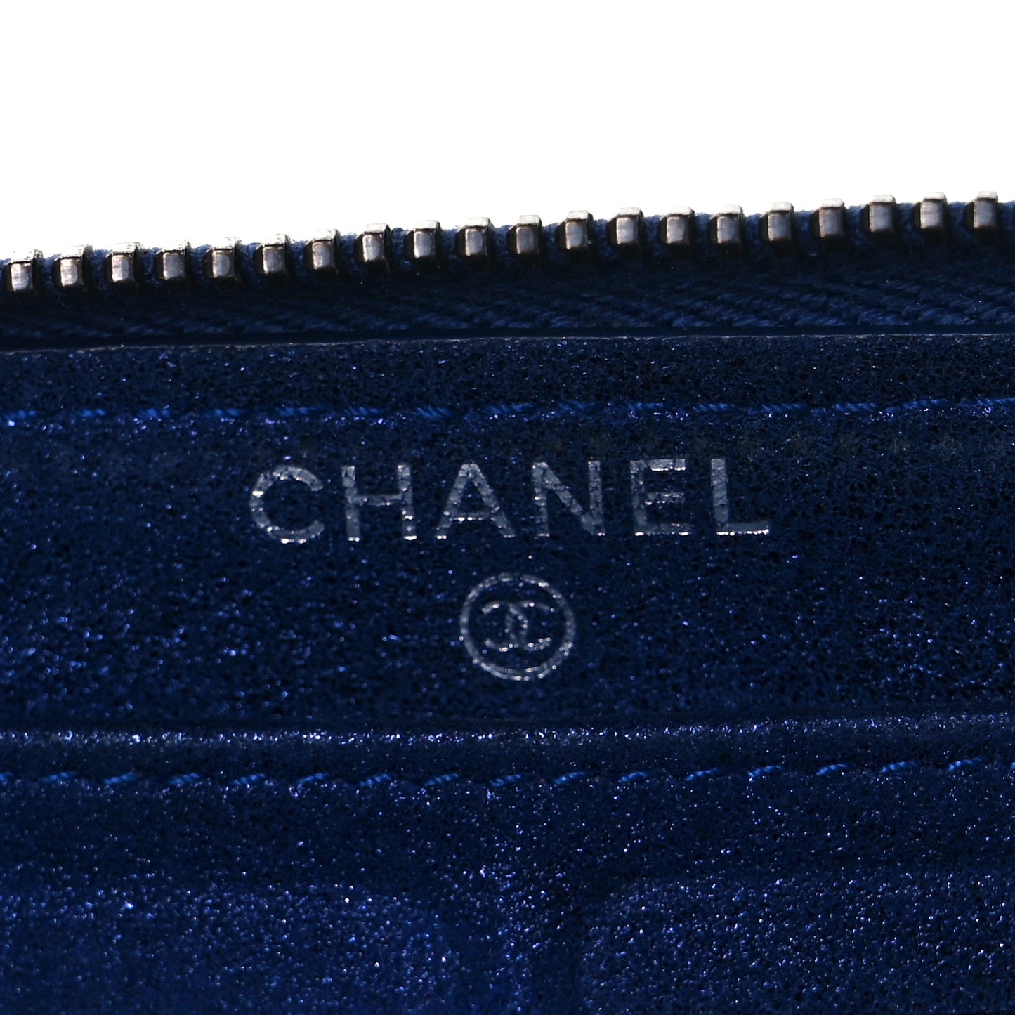 Iridescent Calfskin Quilted Long Zip Around Wallet Blue